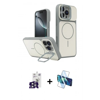 MARSİLYAN™- iPhone 16 Pro Max Kılıf İz Modern Prime - Siyah 3D Antistatik Seramik Nano Ekran Koruyucu + Bilvis Titan Kamera Lens - TMGI