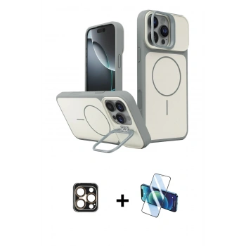 MARSİLYAN™- iPhone 16 Pro Max Kılıf İz Modern Prime - Siyah 3D Antistatik Seramik Nano Ekran Koruyucu + PVD Metal Kamera Lens - GD