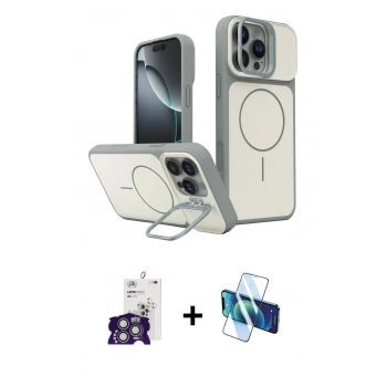 MARSİLYAN™- iPhone 16 Pro Max Kılıf İz Modern Prime - Siyah 3D Antistatik Seramik Nano Ekran Koruyucu + Bilvis Titan Kamera Lens - GS