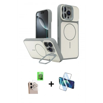 MARSİLYAN™- iPhone 16 Pro Max Kılıf İz Modern Prime - Siyah 3D Antistatik Seramik Nano Ekran Koruyucu + Raze Metal Kamera Lens - NLGY