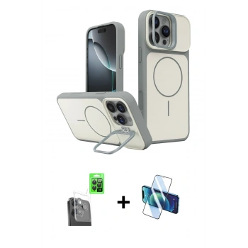 MARSİLYAN™- iPhone 16 Pro Max Kılıf İz Modern Prime - Siyah 3D Antistatik Seramik Nano Ekran Koruyucu + Raze Metal Kamera Lens - SH