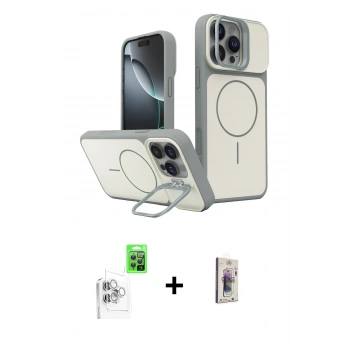 MARSİLYAN™- iPhone 16 Pro Max Kılıf İz Modern Prime - Siyah Bilvis 3D Cam Ekran Koruyucu + Raze Metal Kamera Lens - BZ