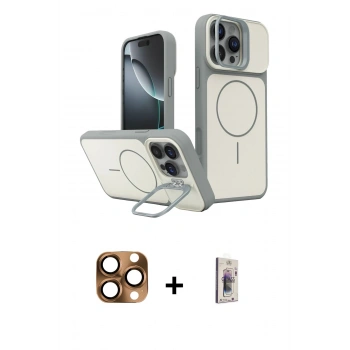 MARSİLYAN™- iPhone 16 Pro Max Kılıf İz Modern Prime - Siyah Bilvis 3D Cam Ekran Koruyucu + Pers Alüminyum Kamera Lens - CLTM