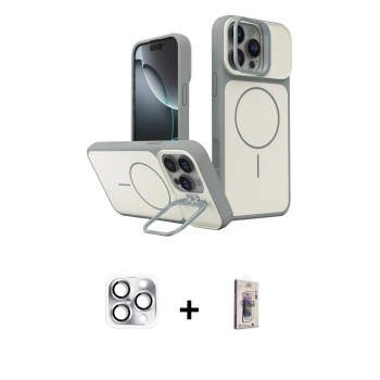 MARSİLYAN™- iPhone 16 Pro Max Kılıf İz Modern Prime - Siyah Bilvis 3D Cam Ekran Koruyucu + Pers Alüminyum Kamera Lens - GS