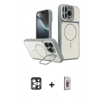 MARSİLYAN™- iPhone 16 Pro Max Kılıf İz Modern Prime - Siyah Bilvis 3D Cam Ekran Koruyucu + PVD Metal Kamera Lens - GS