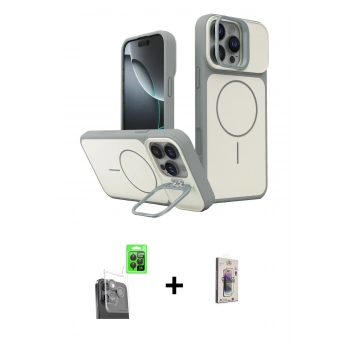 MARSİLYAN™- iPhone 16 Pro Max Kılıf İz Modern Prime - Siyah Bilvis 3D Cam Ekran Koruyucu + Raze Metal Kamera Lens - SH