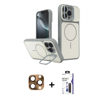 MARSİLYAN™- iPhone 16 Pro Max Kılıf İz Modern Prime - Siyah Bilvis 3X AR Hayalet Cam Ekran Koruyucu + Pers Alüminyum Kamera Lens - CLTM