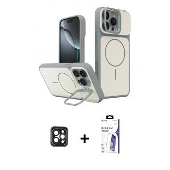 MARSİLYAN™- iPhone 16 Pro Max Kılıf İz Modern Prime - Siyah Bilvis 3X AR HD Cam Ekran Koruyucu + PVD Metal Kamera Lens - SH