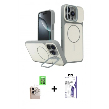 MARSİLYAN™- iPhone 16 Pro Max Kılıf İz Modern Prime - Siyah Bilvis 3X AR HD Cam Ekran Koruyucu + Raze Metal Kamera Lens - NLGY