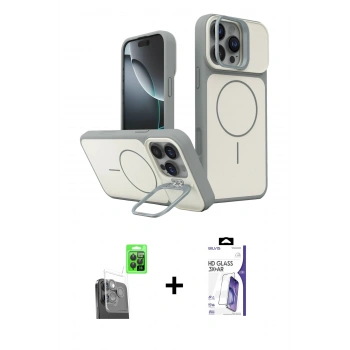 MARSİLYAN™- iPhone 16 Pro Max Kılıf İz Modern Prime - Siyah Bilvis 3X AR HD Cam Ekran Koruyucu + Raze Metal Kamera Lens - SH