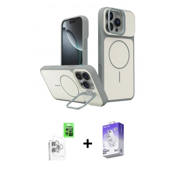 MARSİLYAN™- iPhone 16 Pro Max Kılıf İz Modern Prime - Siyah Bilvis 5in1 3D Magic Cam Ekran Koruyucu + Raze Metal Kamera Lens - BZ