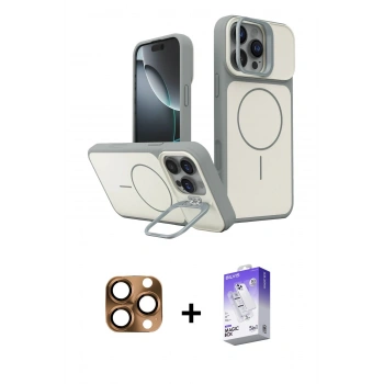 MARSİLYAN™- iPhone 16 Pro Max Kılıf İz Modern Prime - Siyah Bilvis 5in1 3D Magic Cam Ekran Koruyucu + Pers Alüminyum Kamera Lens - CLTM