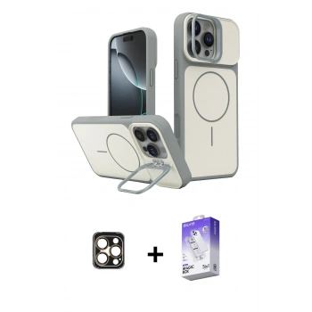 MARSİLYAN™- iPhone 16 Pro Max Kılıf İz Modern Prime - Siyah Bilvis 5in1 3D Magic Cam Ekran Koruyucu + PVD Metal Kamera Lens - GD