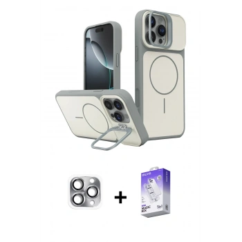 MARSİLYAN™- iPhone 16 Pro Max Kılıf İz Modern Prime - Siyah Bilvis 5in1 3D Magic Cam Ekran Koruyucu + Pers Alüminyum Kamera Lens - GI