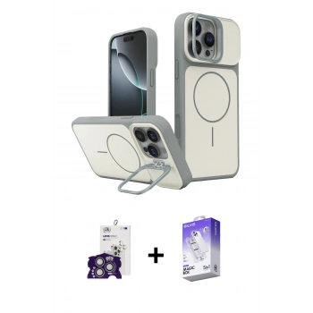 MARSİLYAN™- iPhone 16 Pro Max Kılıf İz Modern Prime - Siyah Bilvis 5in1 3D Magic Cam Ekran Koruyucu + Bilvis Titan Kamera Lens - GS