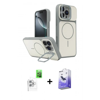 MARSİLYAN™- iPhone 16 Pro Max Kılıf İz Modern Prime - Siyah Bilvis 5in1 5D Magic Hayalet Cam Ekran Koruyucu + Raze Metal Kamera Lens - BZ