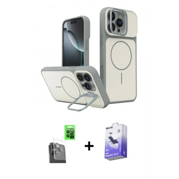 MARSİLYAN™- iPhone 16 Pro Max Kılıf İz Modern Prime - Siyah Bilvis 5in1 5D Magic Hayalet Cam Ekran Koruyucu + Raze Metal Kamera Lens - SH