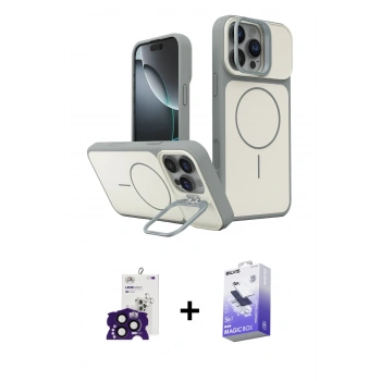 MARSİLYAN™- iPhone 16 Pro Max Kılıf İz Modern Prime - Siyah Bilvis 5in1 5D Magic Hayalet Cam Ekran Koruyucu + Bilvis Titan Kamera Lens - SH