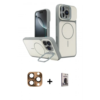 MARSİLYAN™- iPhone 16 Pro Max Kılıf İz Modern Prime - Siyah Bilvis Hayalet Cam Ekran Koruyucu + Pers Alüminyum Kamera Lens - CLTM