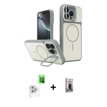 MARSİLYAN™- iPhone 16 Pro Max Kılıf İz Modern Prime - Siyah Bilvis Hayalet Cam Ekran Koruyucu + Raze Metal Kamera Lens - BZ