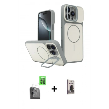 MARSİLYAN™- iPhone 16 Pro Max Kılıf İz Modern Prime - Siyah Bilvis Hayalet Cam Ekran Koruyucu + Raze Metal Kamera Lens - SH