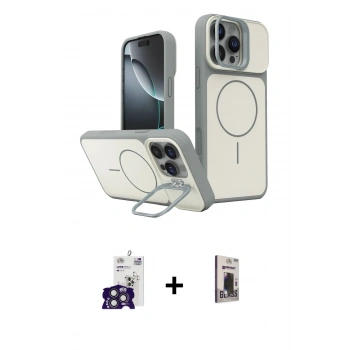 MARSİLYAN™- iPhone 16 Pro Max Kılıf İz Modern Prime - Siyah Bilvis Hayalet Cam Ekran Koruyucu + Bilvis Titan Kamera Lens - TMGI