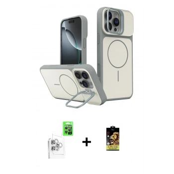 MARSİLYAN™- iPhone 16 Pro Max Kılıf İz Modern Prime - Siyah Buffer Cam Ekran Koruyucu + Raze Metal Kamera Lens - BZ