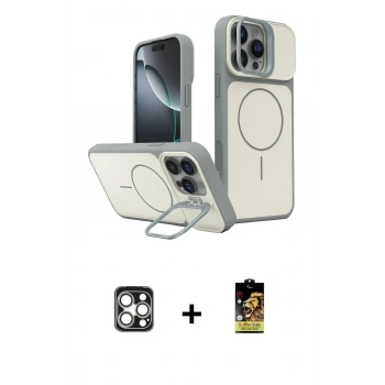 MARSİLYAN™- iPhone 16 Pro Max Kılıf İz Modern Prime - Siyah Buffer Cam Ekran Koruyucu + PVD Metal Kamera Lens - GS