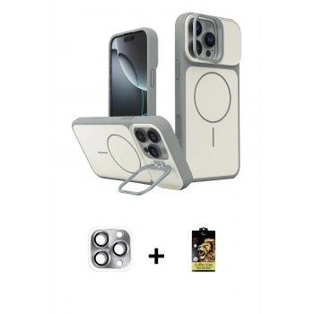 MARSİLYAN™- iPhone 16 Pro Max Kılıf İz Modern Prime - Siyah Buffer Cam Ekran Koruyucu + Pers Alüminyum Kamera Lens - GI