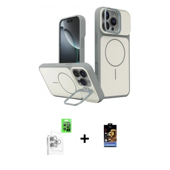 MARSİLYAN™- iPhone 16 Pro Max Kılıf İz Modern Prime - Siyah Buffer Hayalet Cam Ekran Koruyucu + Raze Metal Kamera Lens - BZ