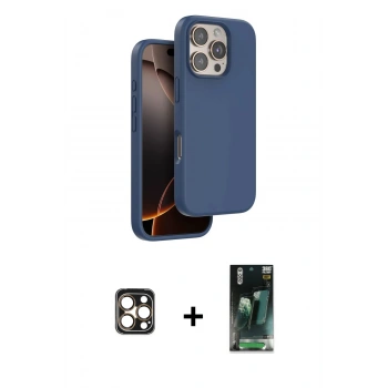 MARSİLYAN™- iPhone 16 Pro Max Kılıf Kıvılcım Çizgi Serisi - Siyah 360 Mat Full Body Arka Koruyucu + PVD Metal Kamera Lens - GD