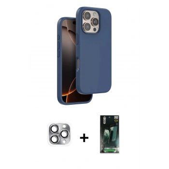 MARSİLYAN™- iPhone 16 Pro Max Kılıf Kıvılcım Çizgi Serisi - Siyah 360 Mat Full Body Arka Koruyucu + Pers Alüminyum Kamera Lens - GI