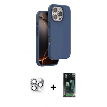 MARSİLYAN™- iPhone 16 Pro Max Kılıf Kıvılcım Çizgi Serisi - Siyah 360 Mat Full Body Arka Koruyucu + Pers Alüminyum Kamera Lens - GS