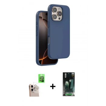 MARSİLYAN™- iPhone 16 Pro Max Kılıf Kıvılcım Çizgi Serisi - Siyah 360 Mat Full Body Arka Koruyucu + Raze Metal Kamera Lens - NLGY