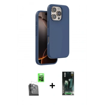 MARSİLYAN™- iPhone 16 Pro Max Kılıf Kıvılcım Çizgi Serisi - Siyah 360 Mat Full Body Arka Koruyucu + Raze Metal Kamera Lens - SH