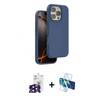 MARSİLYAN™- iPhone 16 Pro Max Kılıf Kıvılcım Çizgi Serisi - Siyah 3D Antistatik Cam Ekran Koruyucu + Bilvis Titan Kamera Lens - SH