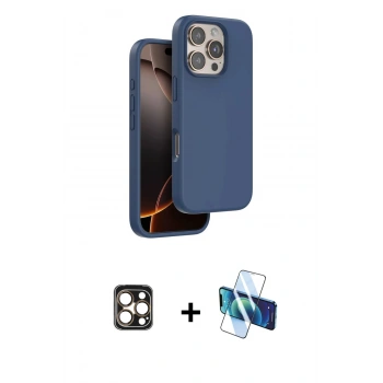 MARSİLYAN™- iPhone 16 Pro Max Kılıf Kıvılcım Çizgi Serisi - Siyah 3D Antistatik Cam Ekran Koruyucu + PVD Metal Kamera Lens - GD