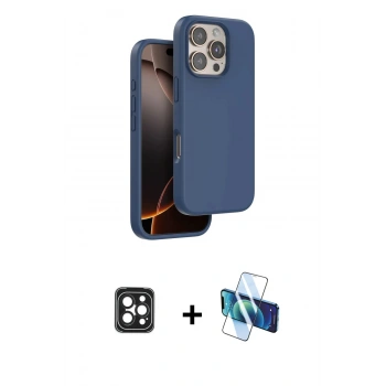 MARSİLYAN™- iPhone 16 Pro Max Kılıf Kıvılcım Çizgi Serisi - Siyah 3D Antistatik Cam Ekran Koruyucu + PVD Metal Kamera Lens - SH