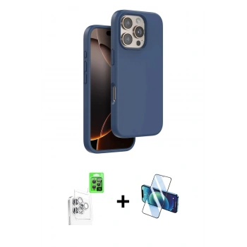 MARSİLYAN™- iPhone 16 Pro Max Kılıf Kıvılcım Çizgi Serisi - Siyah 3D Antistatik Cam Ekran Koruyucu + Raze Metal Kamera Lens - BZ