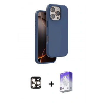 MARSİLYAN™- iPhone 16 Pro Max Kılıf Kıvılcım Çizgi Serisi - Siyah Bilvis 5in1 3D Magic Cam Ekran Koruyucu + PVD Metal Kamera Lens - GD