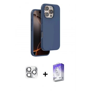 MARSİLYAN™- iPhone 16 Pro Max Kılıf Kıvılcım Çizgi Serisi - Siyah Bilvis 5in1 3D Magic Cam Ekran Koruyucu + Pers Alüminyum Kamera Lens - GS