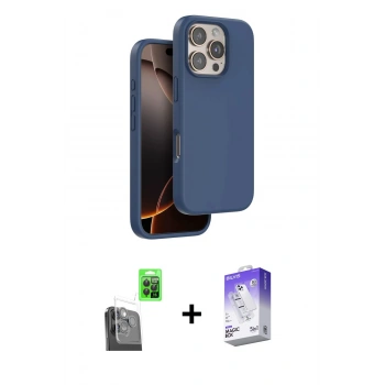 MARSİLYAN™- iPhone 16 Pro Max Kılıf Kıvılcım Çizgi Serisi - Siyah Bilvis 5in1 3D Magic Cam Ekran Koruyucu + Raze Metal Kamera Lens - SH