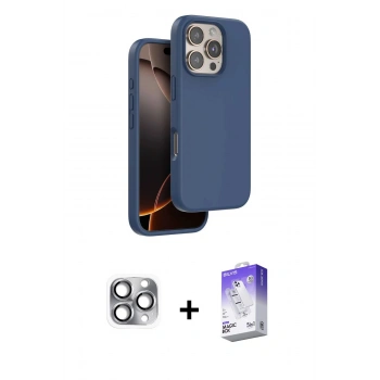 MARSİLYAN™- iPhone 16 Pro Max Kılıf Kıvılcım Çizgi Serisi - Siyah Bilvis 5in1 3D Magic Cam Ekran Koruyucu + Pers Alüminyum Kamera Lens - GI