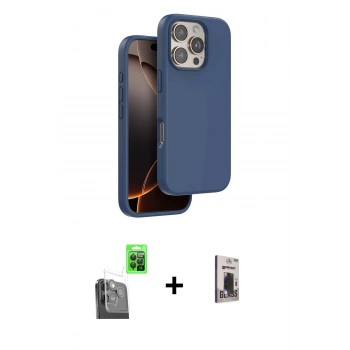 MARSİLYAN™- iPhone 16 Pro Max Kılıf Kıvılcım Çizgi Serisi - Siyah Bilvis Hayalet Cam Ekran Koruyucu + Raze Metal Kamera Lens - SH