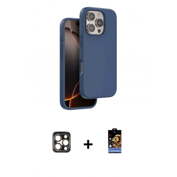 MARSİLYAN™- iPhone 16 Pro Max Kılıf Kıvılcım Çizgi Serisi - Siyah Buffer Hayalet Cam Ekran Koruyucu + PVD Metal Kamera Lens - GD