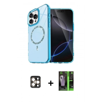 MARSİLYAN™- iPhone 16 Pro Max Kılıf Kıvılcım Form Prime - Şeffaf 360 Full Body Arka Koruyucu + PVD Metal Kamera Lens - GD