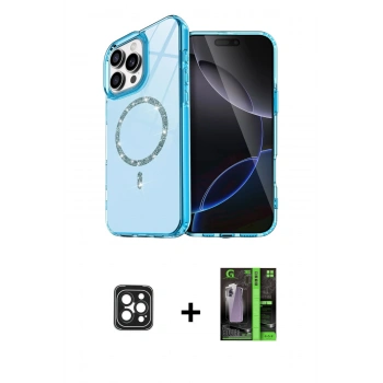 MARSİLYAN™- iPhone 16 Pro Max Kılıf Kıvılcım Form Prime - Şeffaf 360 Full Body Arka Koruyucu + PVD Metal Kamera Lens - SH