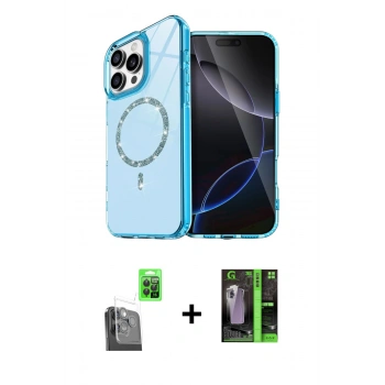 MARSİLYAN™- iPhone 16 Pro Max Kılıf Kıvılcım Form Prime - Şeffaf 360 Full Body Arka Koruyucu + Raze Metal Kamera Lens - SH