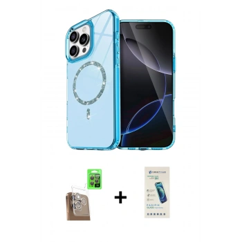 MARSİLYAN™- iPhone 16 Pro Max Kılıf Kıvılcım Form Prime - Şeffaf Pasifik Cam Ekran Koruyucu + Raze Metal Kamera Lens - CLTM