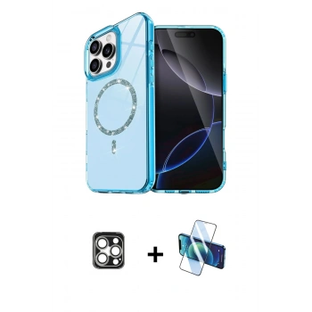 MARSİLYAN™- iPhone 16 Pro Max Kılıf Kıvılcım Form Prime - Siyah 3D Antistatik Cam Ekran Koruyucu + PVD Metal Kamera Lens - GS